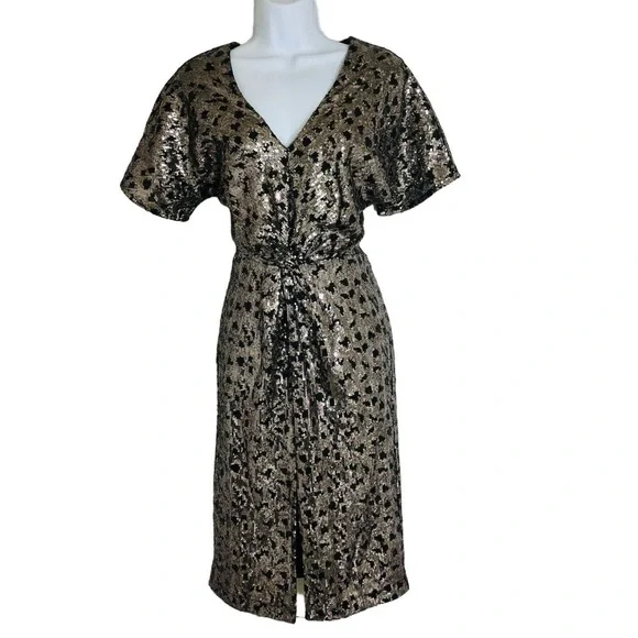 Harlyn Sequin Cocktail Dress Short Sleeves Front‎ Slit Size S - Picture 12 of 12